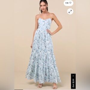 Lulu's Light Blue Floral Strapless Dress